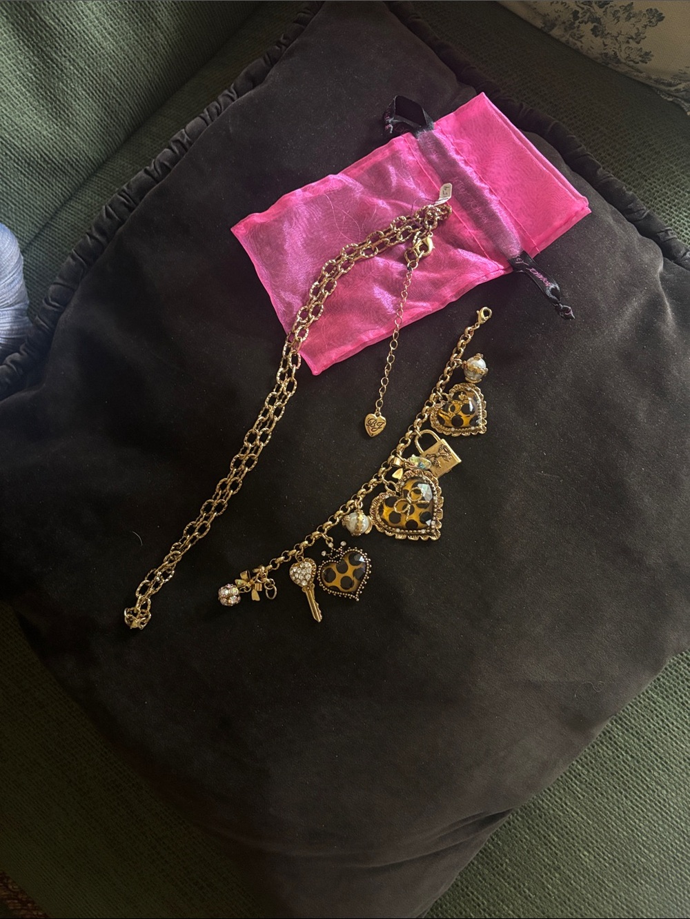Betsey Johnson combo gold charm bracelet/ necklace!